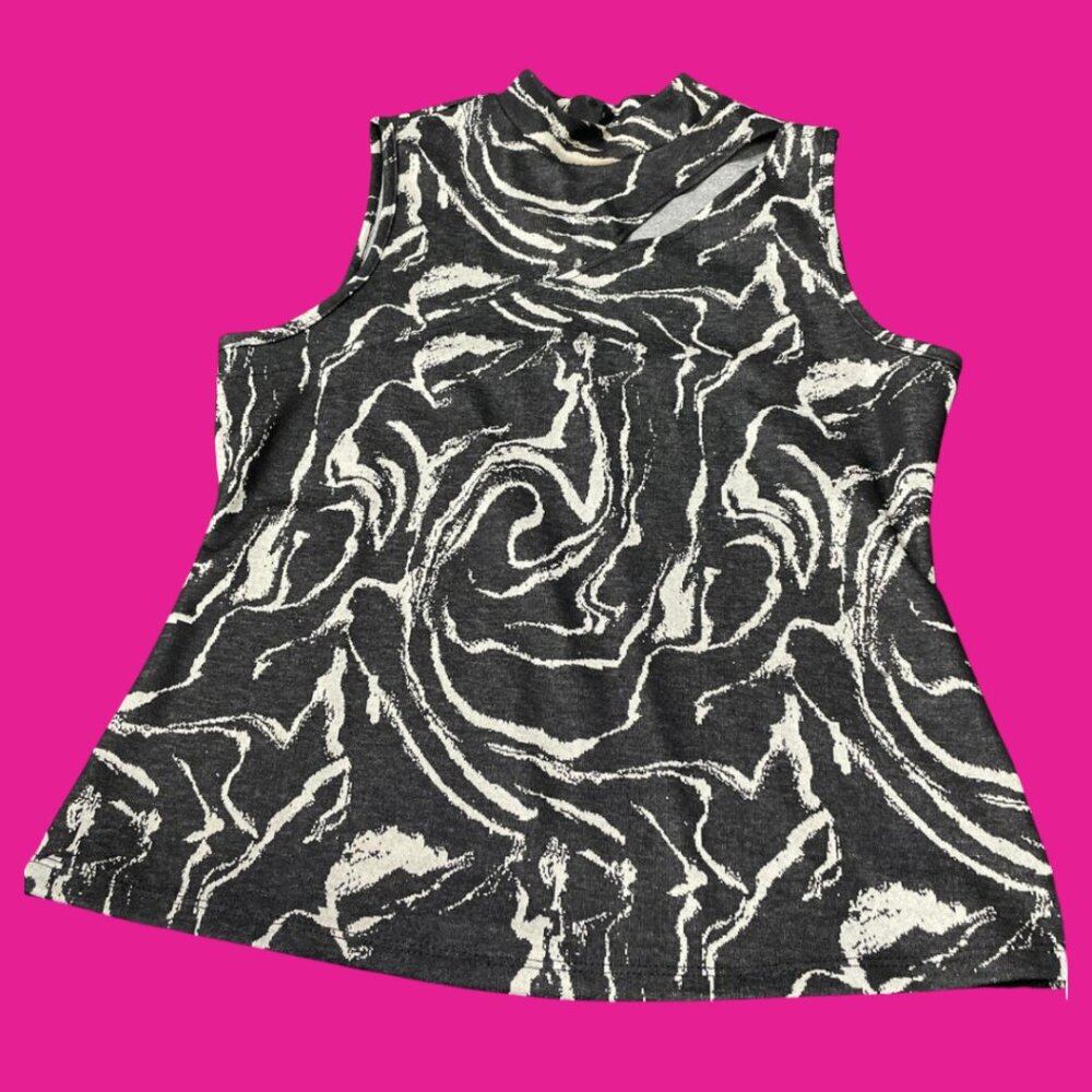 💎 NWOT Large Suzy Shier Grey & White Swirl Print Sleeveless Blouse 💎